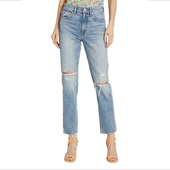 SLVRLAKE Virginia Slim distressed high rise jeans denim knee slit light new 31 - Picture 1 of 9